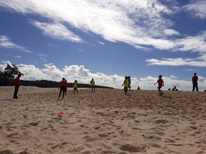 Children preparing their beach soccer match in Rodrigues